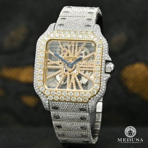 cartier santos de cartier skeleton iced out|cartier santos skeleton.